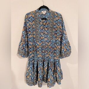 ZURY Women’s Midi Dress Small Silk Colorful Paisley Floral Ruffle Contemporary